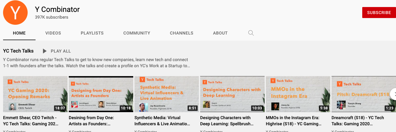 YCombinator, YouTube